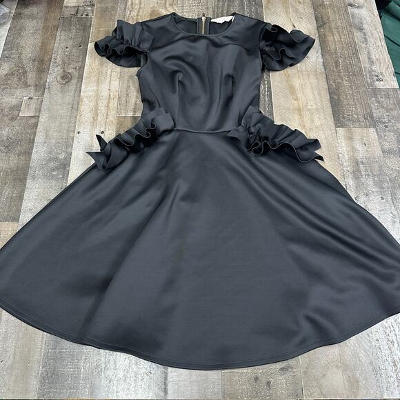 Ted Baker Black Cold Shoulder LBD w/ Ruffle Pockets and Sleeves, Size 0 - Picture 1 of 16